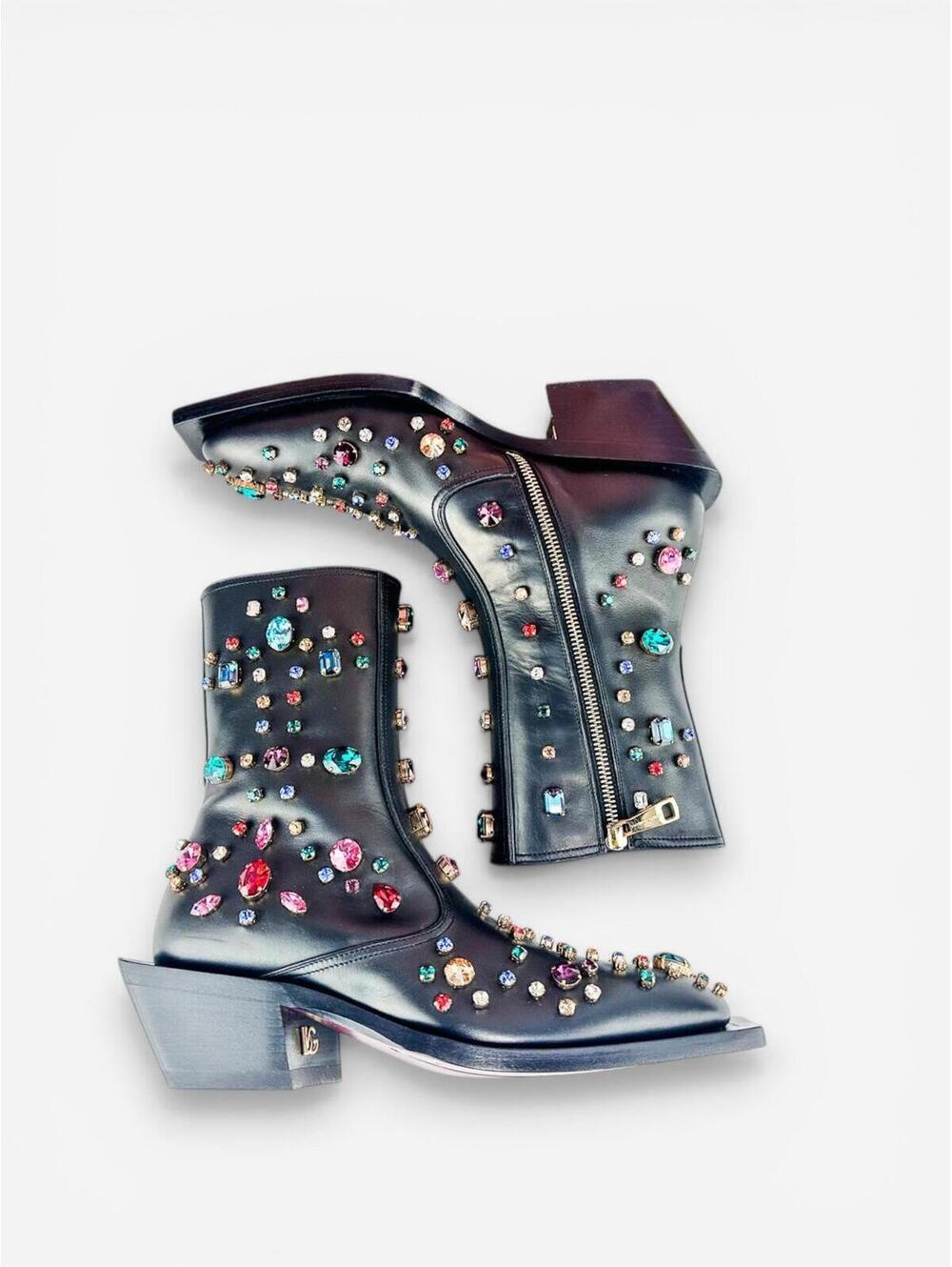 Dolce & Gabbana Crystal Rhinestone Western Cowboy Boot Black Men EU 39 | NIB - Picture 5 of 9